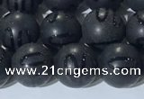 CAA3661 15.5 inches 8mm round matte & carved black agate beads