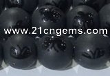 CAA3666 15.5 inches 8mm round matte & carved black agate beads