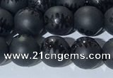 CAA3670 15.5 inches 6mm round matte & carved black agate beads