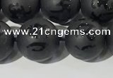 CAA3677 15.5 inches 10mm round matte & carved black agate beads