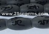 CAA3680 15.5 inches 8*16mm rice matte & carved black agate beads