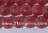 CAA3686 15.5 inches 6mm round matte & carved red agate beads