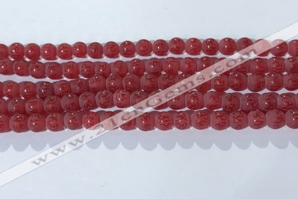 CAA3686 15.5 inches 6mm round matte & carved red agate beads