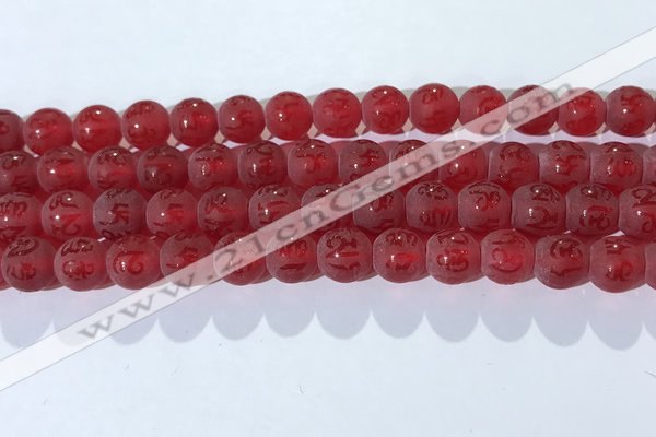 CAA3687 15.5 inches 8mm round matte & carved red agate beads