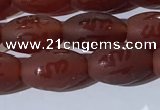 CAA3691 15.5 inches 8*12mm rice matte & carved red agate beads