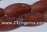 CAA3692 15.5 inches 8*16mm rice matte & carved red agate beads