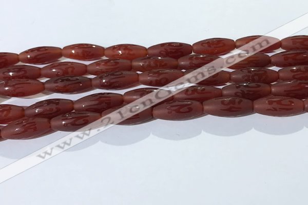 CAA3693 15.5 inches 8*19mm rice matte & carved red agate beads