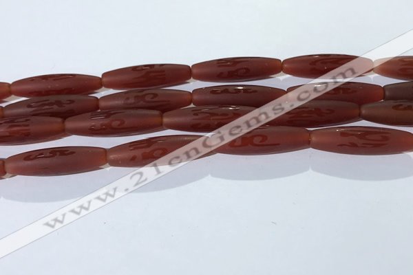 CAA3694 15.5 inches 8*30mm rice matte & carved red agate beads