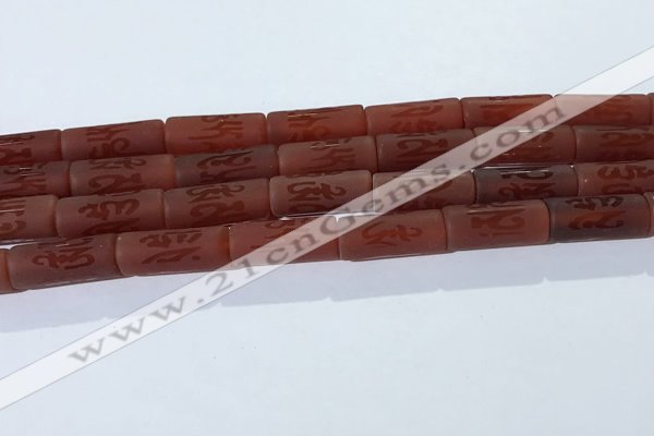 CAA3698 15.5 inches 8*19mm tube matte & carved red agate beads