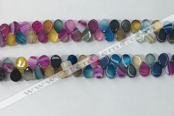 CAA3758 Top drilled 5*8mm flat teardrop line agate beads