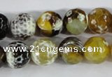 CAA381 15.5 inches 12mm faceted round fire crackle agate beads