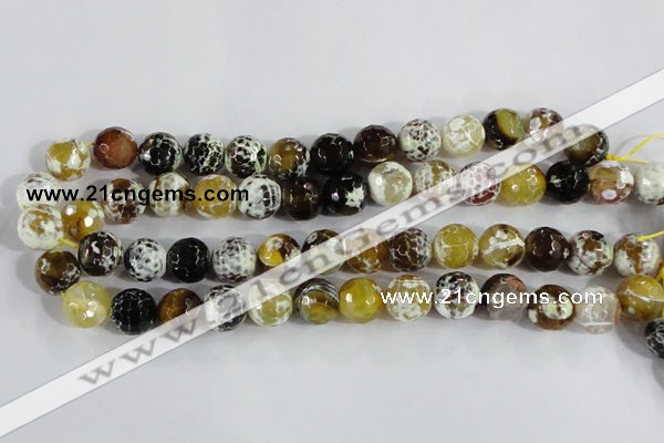 CAA381 15.5 inches 12mm faceted round fire crackle agate beads