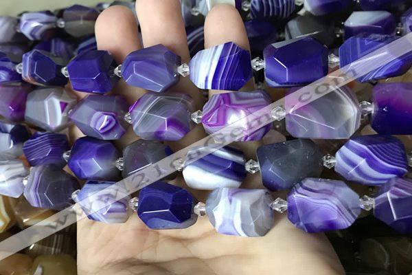 CAA3825 13*17mm - 18*22mm faceted nuggets line agate beads