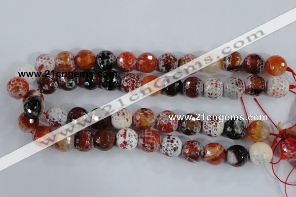 CAA387 15.5 inches 14mm faceted round fire crackle agate beads