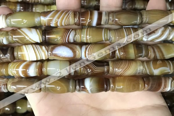 CAA4197 15.5 inches 10*20mm carved drum line agate gemstone beads