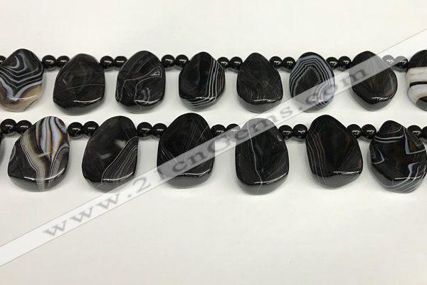 CAA4369 Top drilled 20*30mm freeform black banded agate beads