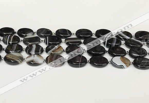 CAA4397 15.5 inches 15*20mm oval black banded agate beads