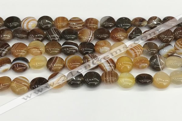 CAA4588 15.5 inches 12mm flat round banded agate beads wholesale