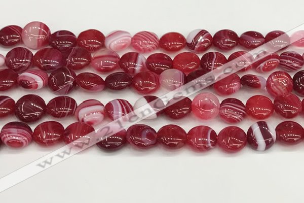 CAA4591 15.5 inches 12mm flat round banded agate beads wholesale