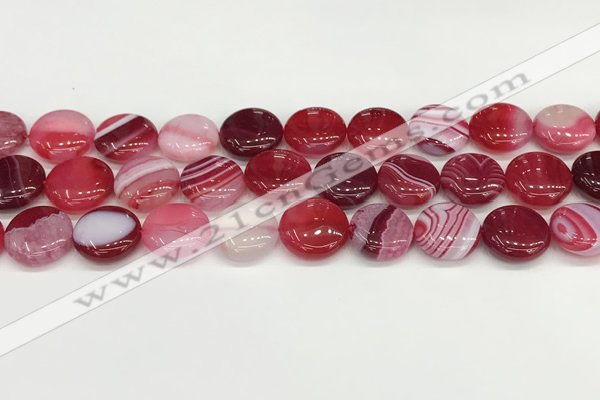 CAA4599 15.5 inches 14mm flat round banded agate beads wholesale