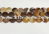 CAA4612 15.5 inches 18mm flat round banded agate beads wholesale