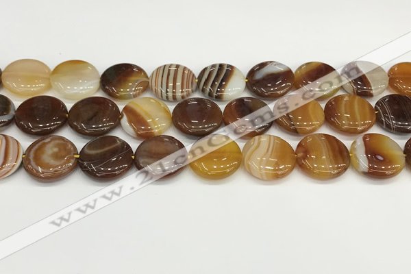 CAA4612 15.5 inches 18mm flat round banded agate beads wholesale