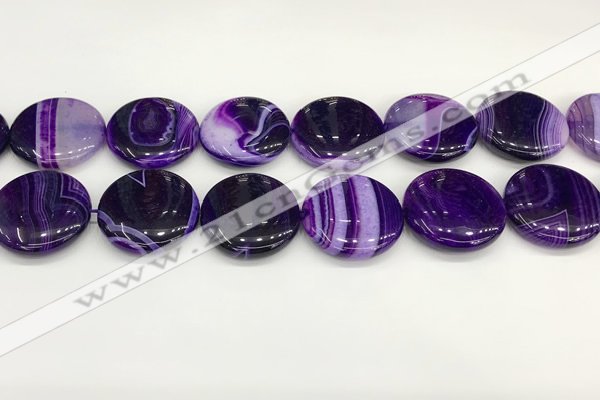 CAA4629 15.5 inches 25mm flat round banded agate beads wholesale