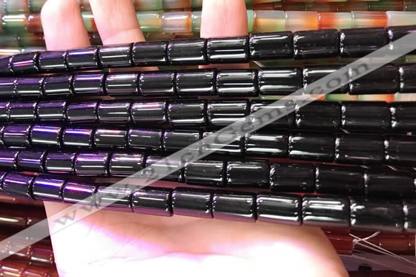 CAA4999 15.5 inches 8*12mm tube black agate beads wholesale