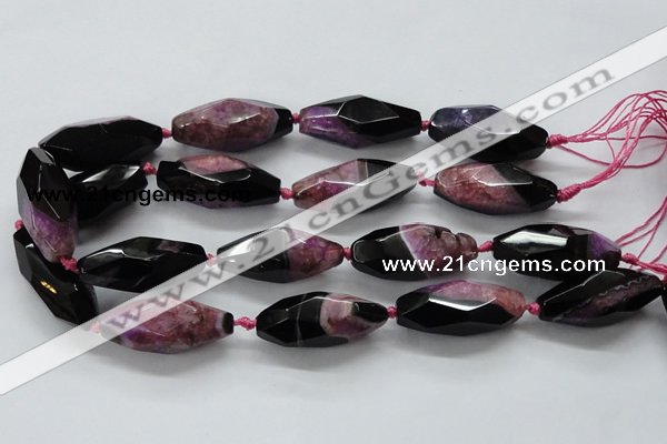 CAA511 15.5 inches 15*40mm faceted rice agate druzy geode beads