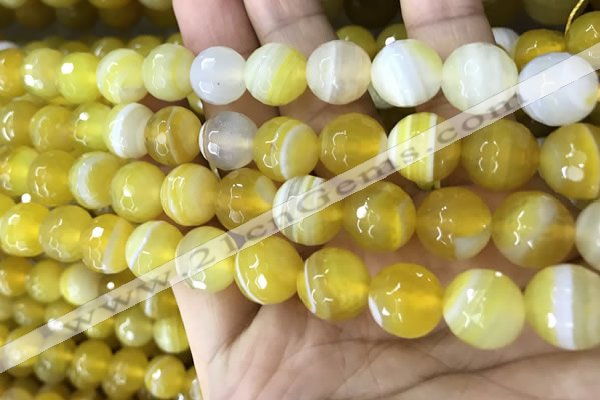 CAA5152 15.5 inches 10mm faceted round banded agate beads