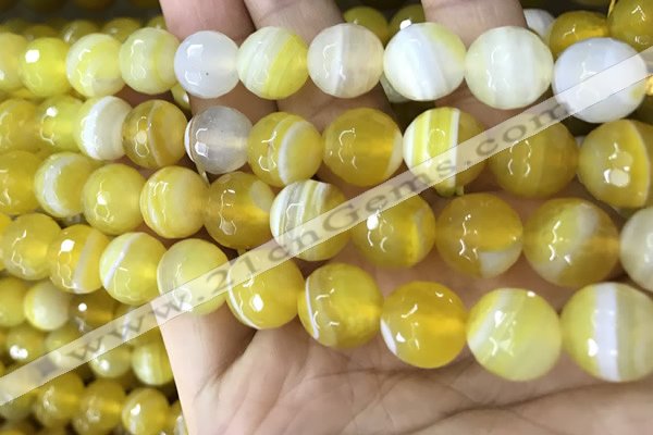 CAA5153 15.5 inches 12mm faceted round banded agate beads