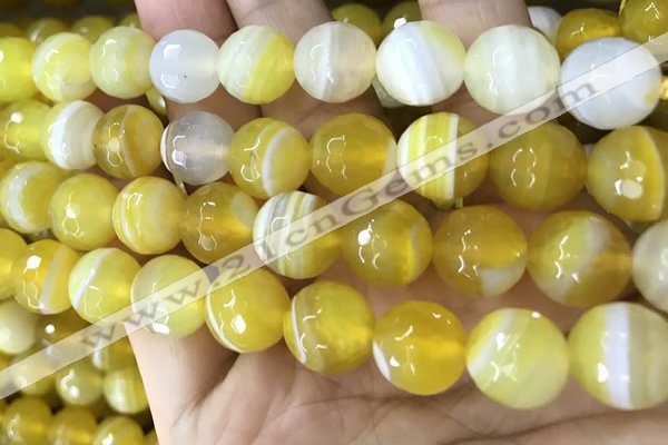 CAA5154 15.5 inches 14mm faceted round banded agate beads