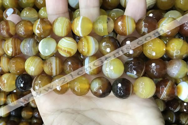 CAA5174 15.5 inches 12mm faceted round banded agate beads