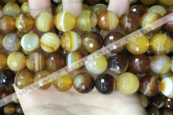 CAA5175 15.5 inches 14mm faceted round banded agate beads