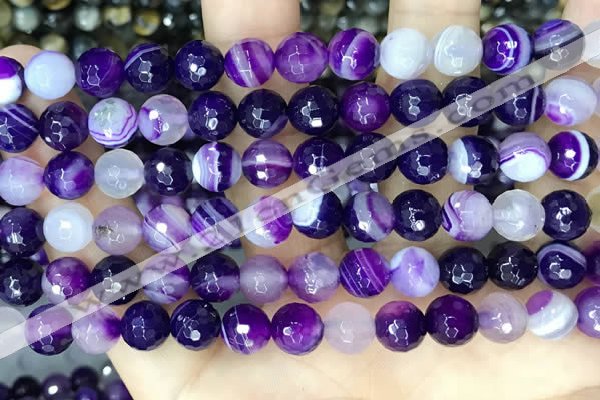 CAA5179 15.5 inches 8mm faceted round banded agate beads