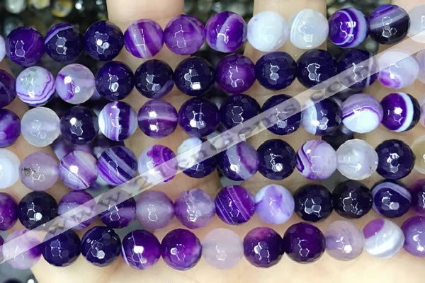 CAA5180 15.5 inches 10mm faceted round banded agate beads