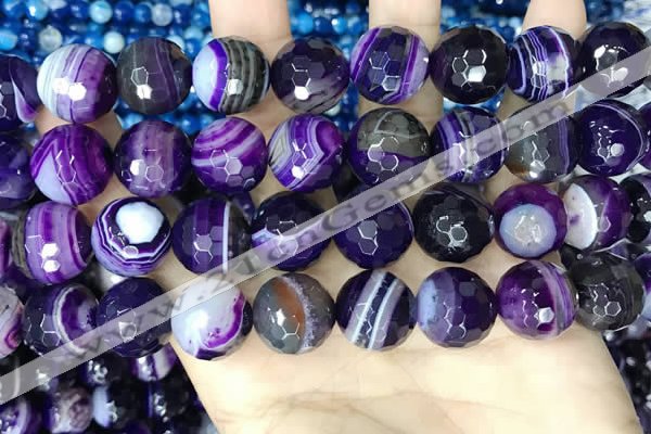 CAA5183 15.5 inches 16mm faceted round banded agate beads