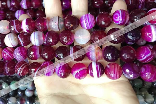 CAA5188 15.5 inches 12mm faceted round banded agate beads