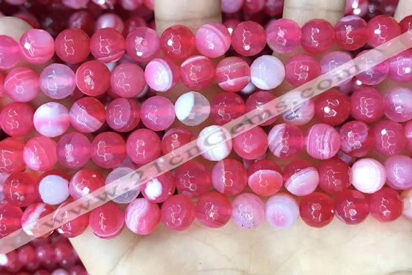 CAA5193 15.5 inches 8mm faceted round banded agate beads