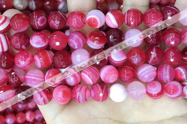 CAA5195 15.5 inches 12mm faceted round banded agate beads