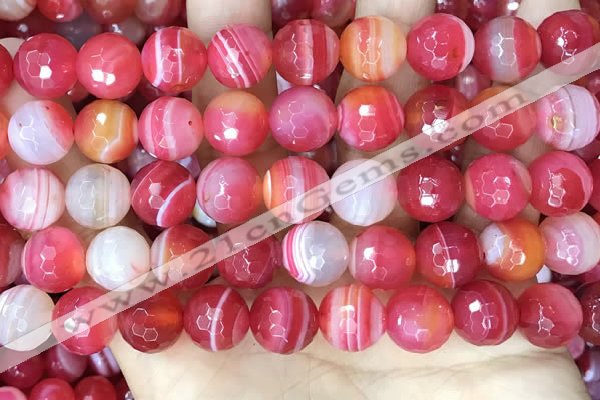 CAA5203 15.5 inches 14mm faceted round banded agate beads