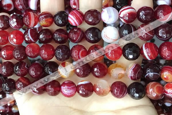 CAA5214 15.5 inches 8mm faceted round banded agate beads