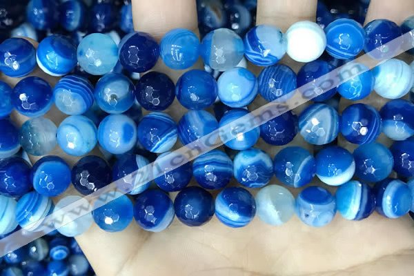 CAA5229 15.5 inches 10mm faceted round banded agate beads