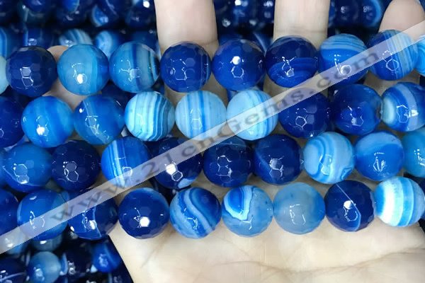 CAA5231 15.5 inches 14mm faceted round banded agate beads