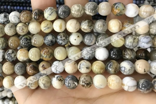 CAA5257 15.5 inches 8mm round dendrite agate beads wholesale