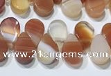 CAA5300 Top drilled 6*8mm flat teardrop line agate beads