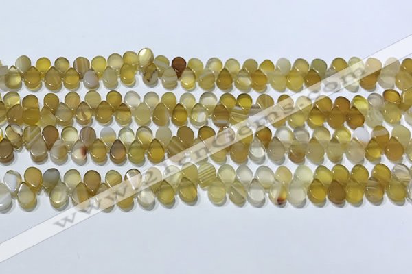 CAA5310 Top drilled 6*8mm flat teardrop line agate beads