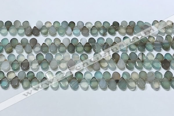 CAA5316 Top drilled 6*8mm flat teardrop line agate beads