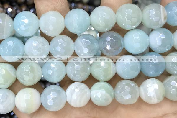 CAA5557 15 inches 12mm faceted round AB-color banded agate beads