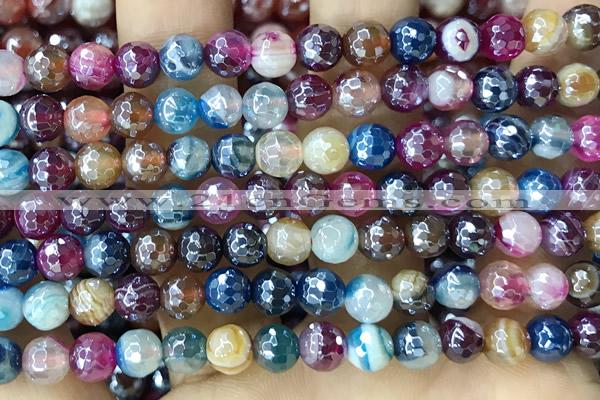 CAA5558 15 inches 6mm faceted round AB-color banded agate beads